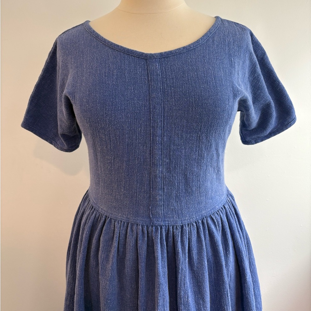 90s cotton button-back blue maxi dress - Picture 3 of 7